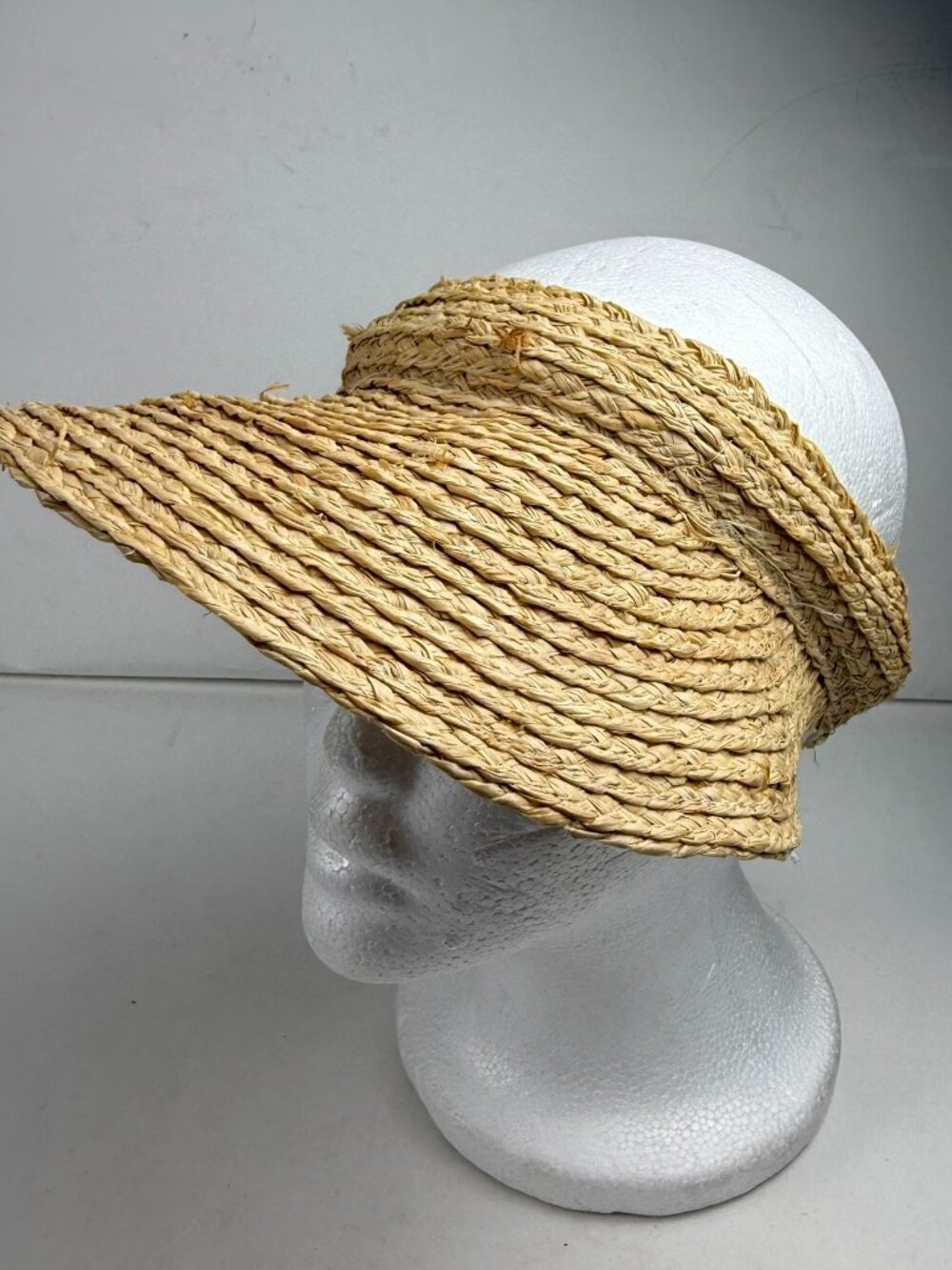 Womens Natural Woven Straw Sun Visor Hat Beach Pool Vacation Open Top Elastic